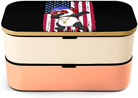 Dabbing Panda s americkou vlajkou dvojvrstvový obedový Box Bento so súpravou riadu stohovateľný obedový kontajner