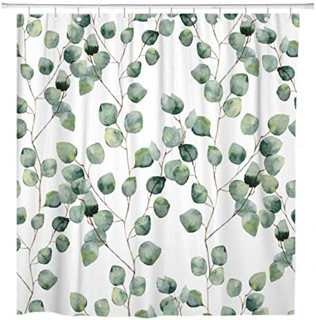 ArtSocket Sprchový záves akvarel zelený kvetinový list eukalyptus okrúhle listy sukulentný Vzor Vetvy domáca
