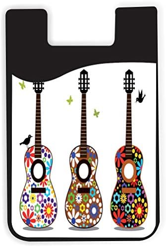 Gitara s kvetmi Design-Silikónové 3M lepidlo kreditnej karty Stick-on Peňaženka puzdro pre iPhone / Galaxy Android